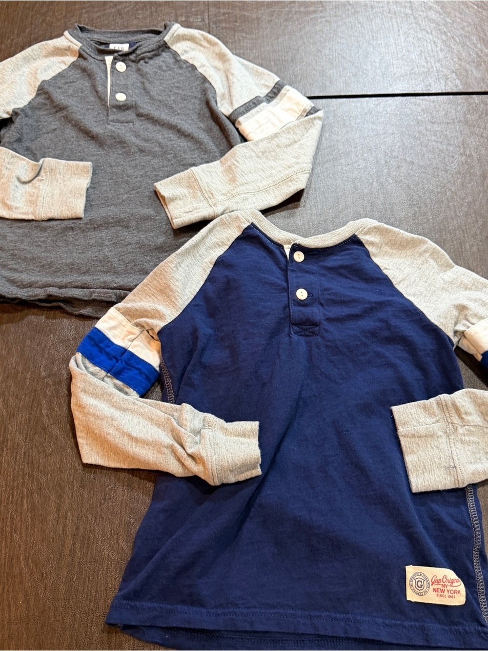 Gap Boys Long Sleeve Henley Raglan Shirts Blue and Gray - Lot of 2 Sz S